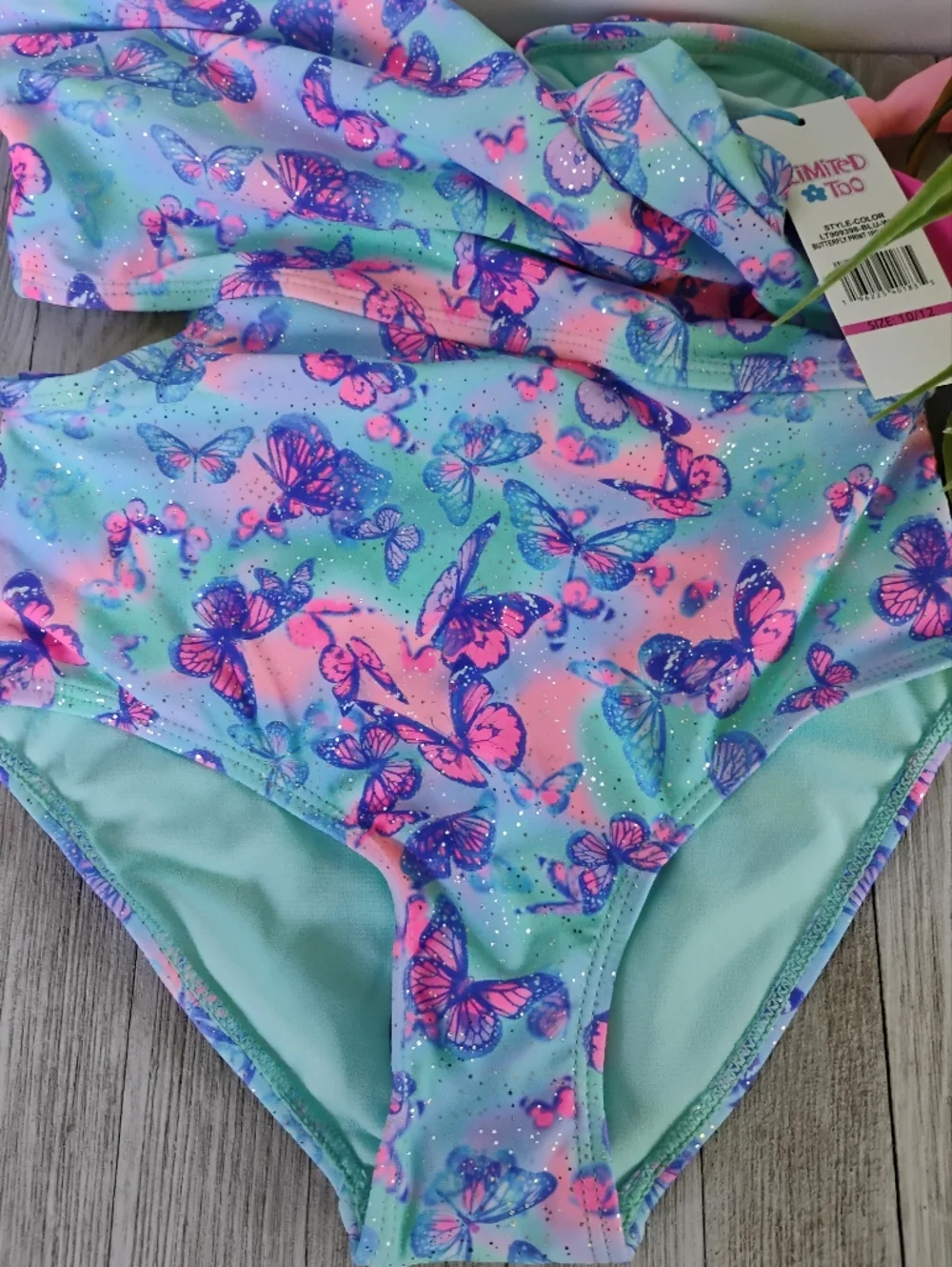 Limited Too One Piece Girls Swimsuit Butterfly 10/12 & FREE SWIM GOGGLES NWT